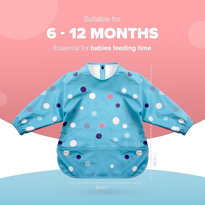 KIDOOLA Baby Led Weaning Bib with Sleeves – Mess-Free, Waterproof & Soft Apron for 6-12 Months – Full Coverall Coverage for Toddlers