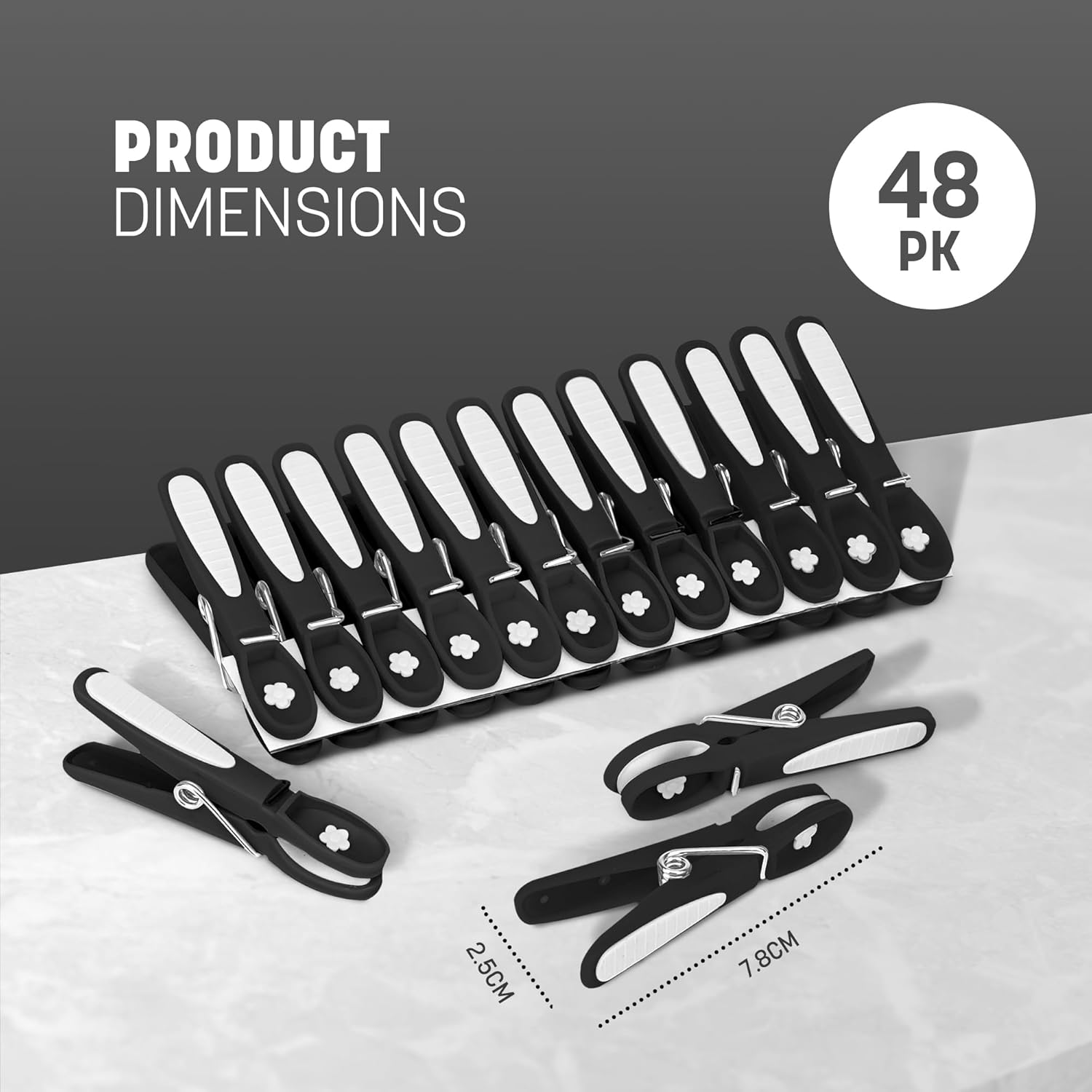 Black Clothes Pegs with Metal Springs - 48 Pack