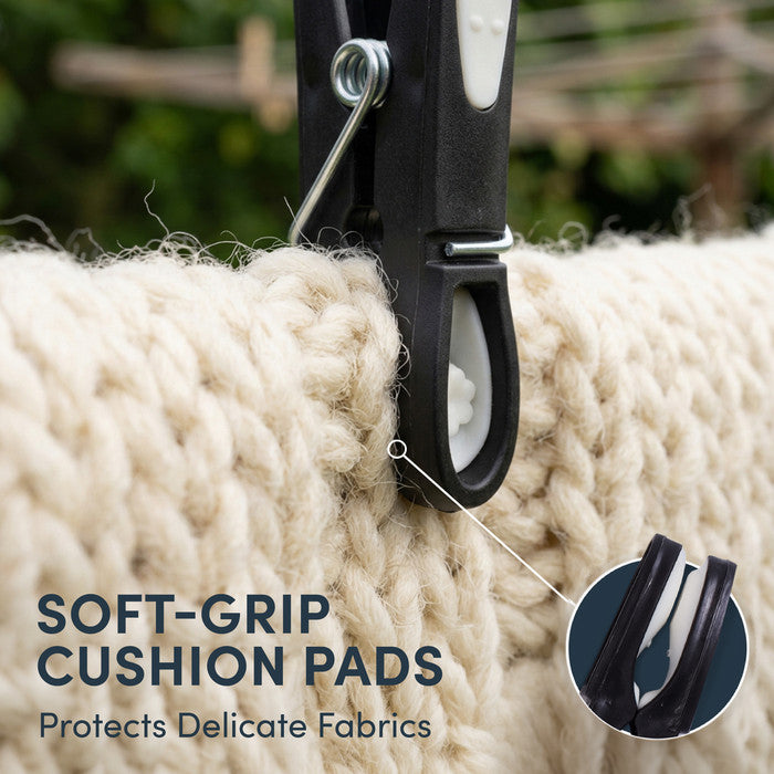 Black Clothes Pegs with Metal Springs - 24 Pack
