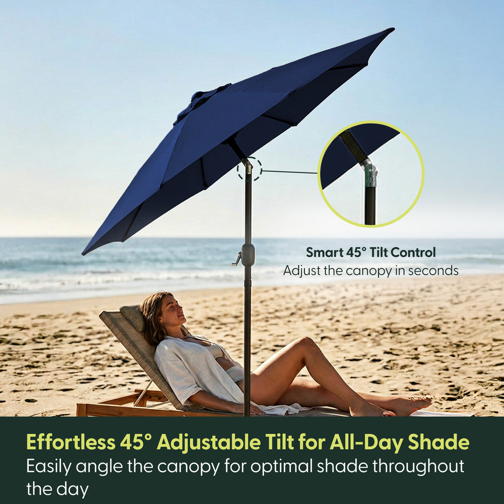 2.7m Tilting Garden Parasol with Cover - Crank & UV Protection