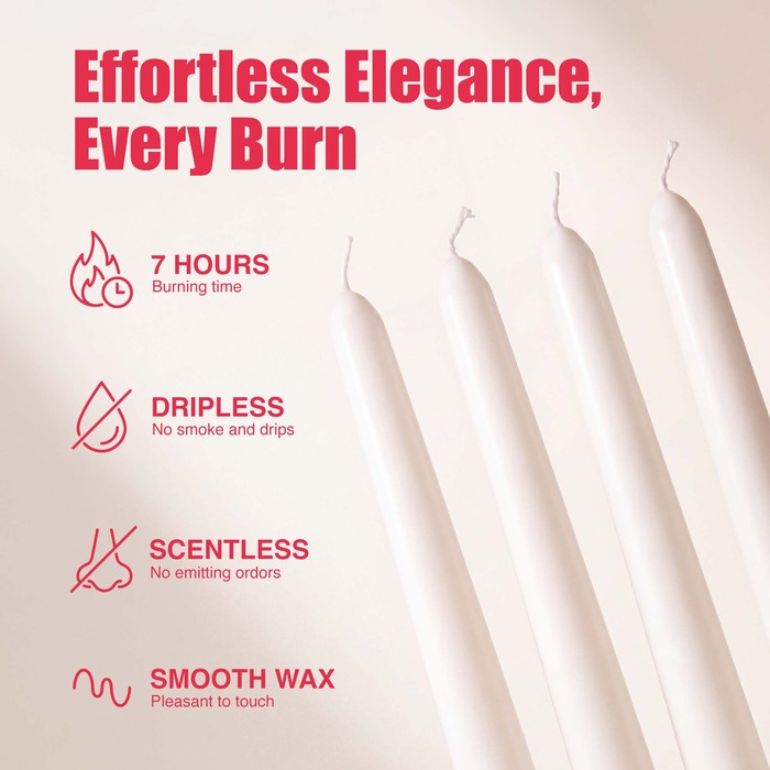 Haltons Tapered Dinner Candles - 50pk - 7-Hour Burn Time Dinner Candles, Unscented, Non-Drip & Smoke Free