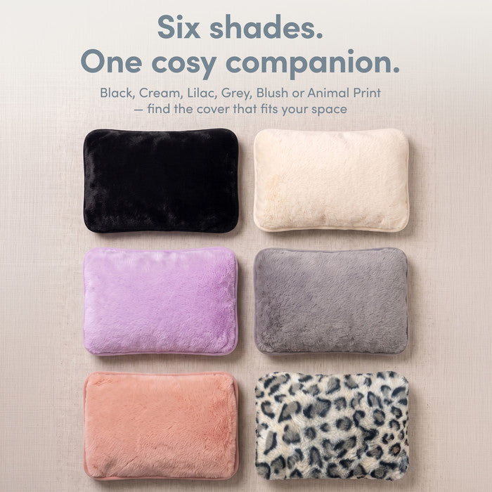 Animal Print with all six electric hot water bottle cover shades in the Keplin range