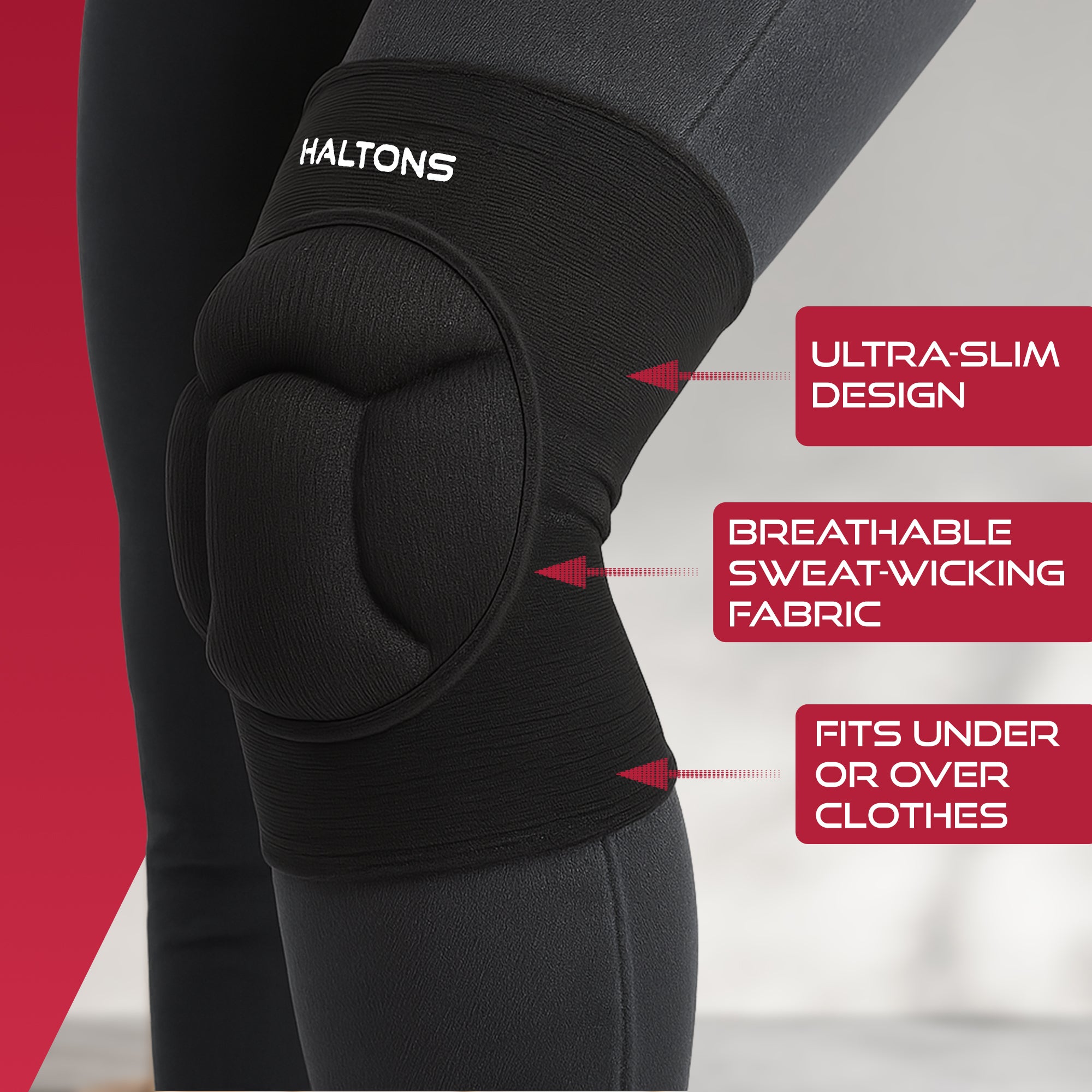 Haltons - 2 Pack Knee Pads Black, EVA Foam Padding - Lightweight & Breathable - Slim Fit for Sports, Work & DIY - Anti-Slip Grip - Flexible Nylon/Spandex