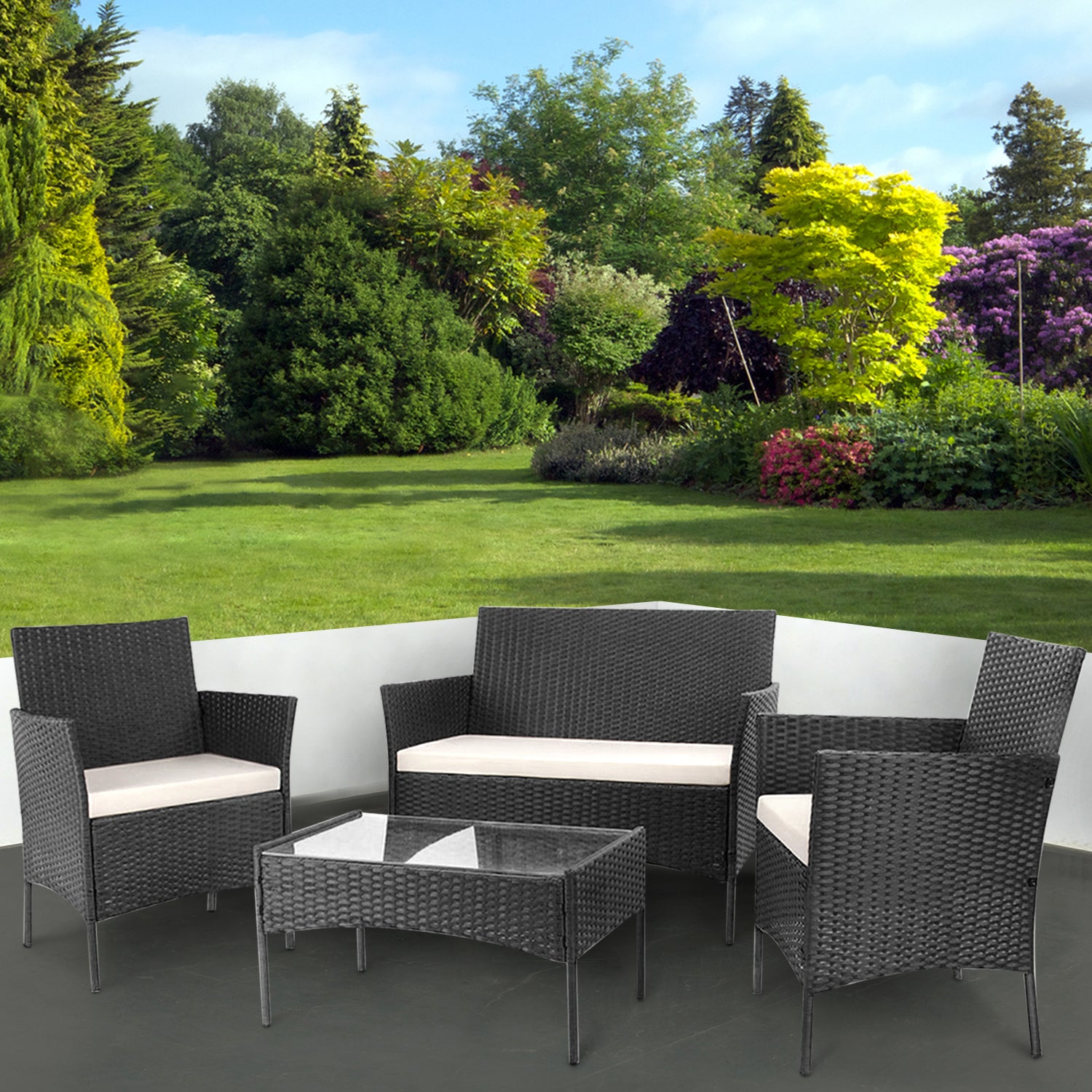 4-Piece Rattan Garden Furniture Set - Outdoor Lounger Sofa, Stackable Chairs & Bistro Table