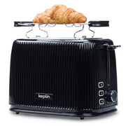 Keplin 2 slice toaster in black with croissants on the warming rack