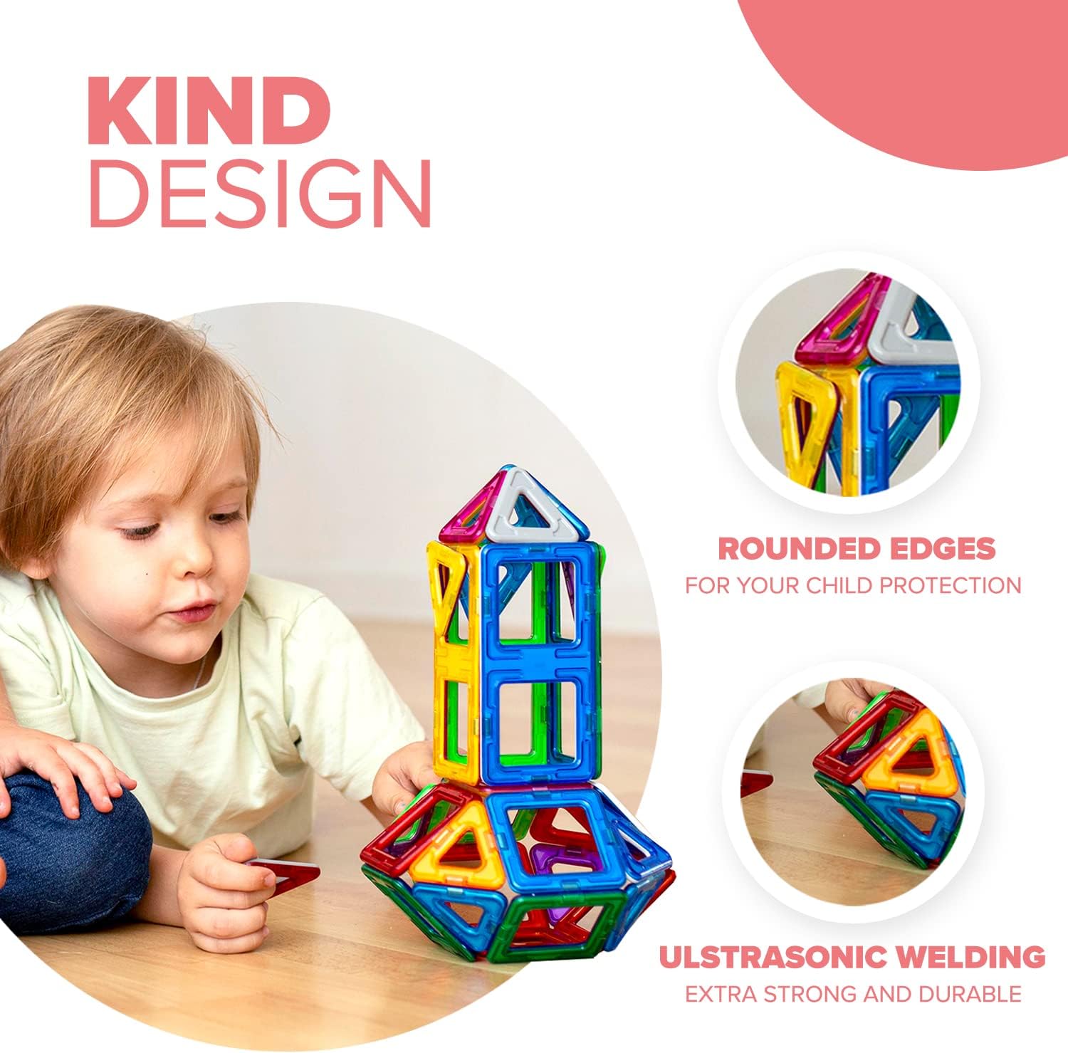 Child playing with magnetic building blocks – 94-piece creative construction STEM toy for ages 3+