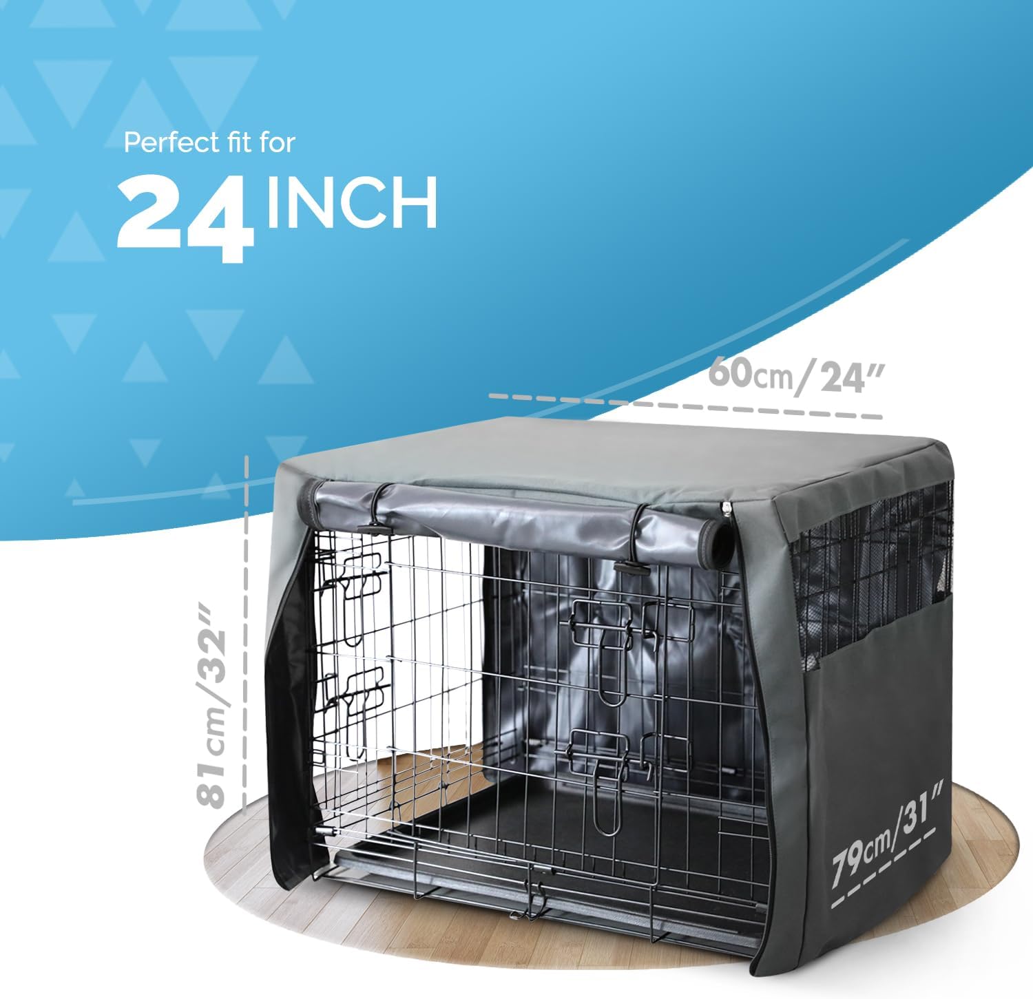 FurDreams Premium 24 Inch Dog Crate Cover Polyester with PVC Coating Rolling Doors Breathable Mesh Windows Easy Installation Machine Washable