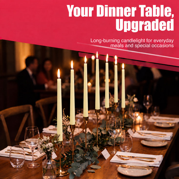 Haltons Tapered Dinner Candles - 50pk - 7-Hour Burn Time Dinner Candles, Unscented, Non-Drip & Smoke Free
