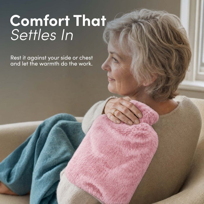 Faux Fur Hot Water Bottle - Soft Cover, Natural Rubber