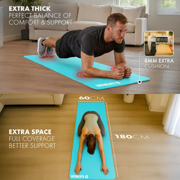 KAYMAN Yoga Mat – Extra Thick Foam Exercise Mat for Pilates, Stretching, Resistance Workouts & Therapy | Ideal for Home & Gym | 183 x 60cm