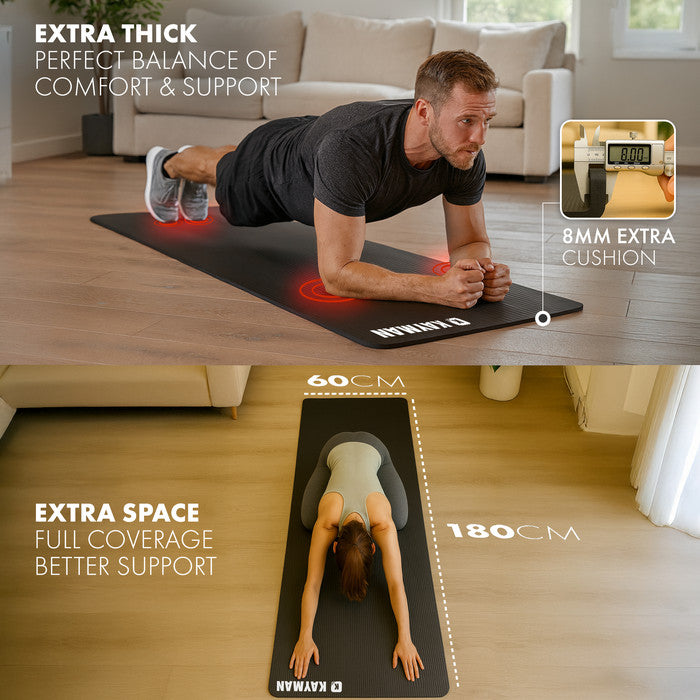 KAYMAN Yoga Mat – Extra Thick Foam Exercise Mat for Pilates, Stretching, Resistance Workouts & Therapy | Ideal for Home & Gym | 183 x 60cm