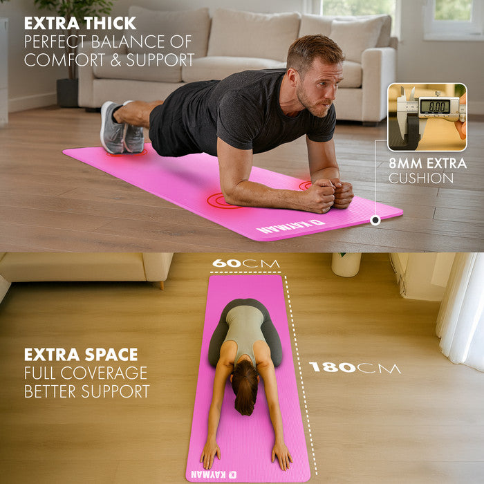 KAYMAN Yoga Mat – Extra Thick Foam Exercise Mat for Pilates, Stretching, Resistance Workouts & Therapy | Ideal for Home & Gym | 183 x 60cm