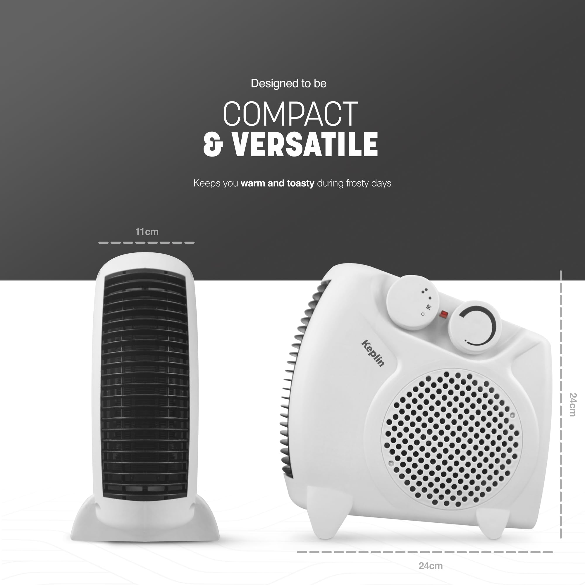Portable Electric Fan Heater - Adjustable Thermostat, 2 Heat Setting and Overheat Protected