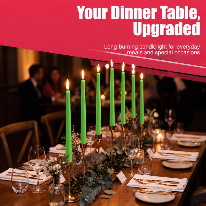Haltons Tapered Dinner Candles - 50pk - 7-Hour Burn Time Dinner Candles, Unscented, Non-Drip & Smoke Free