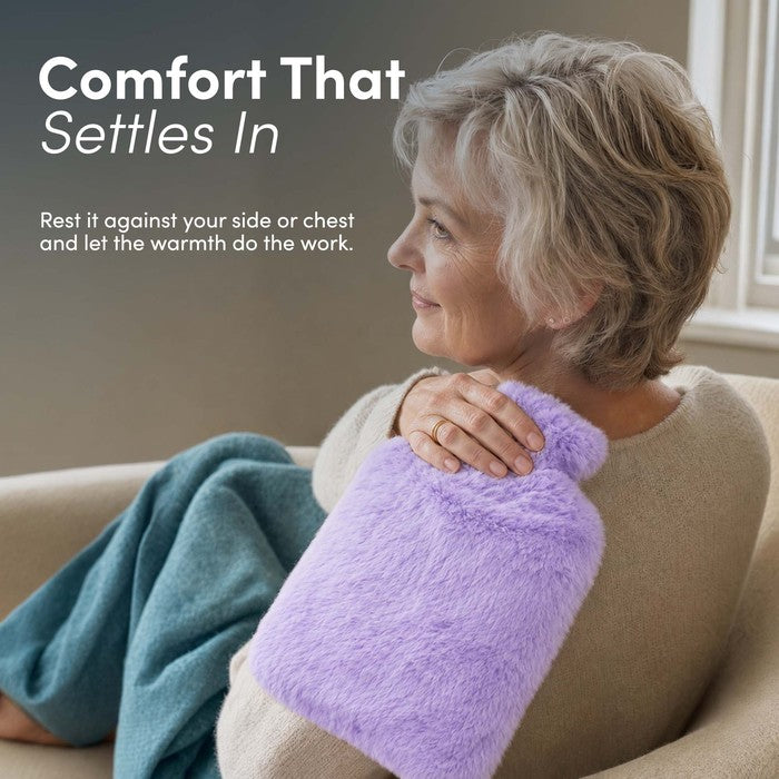 Faux Fur Hot Water Bottle - Soft Cover, Natural Rubber