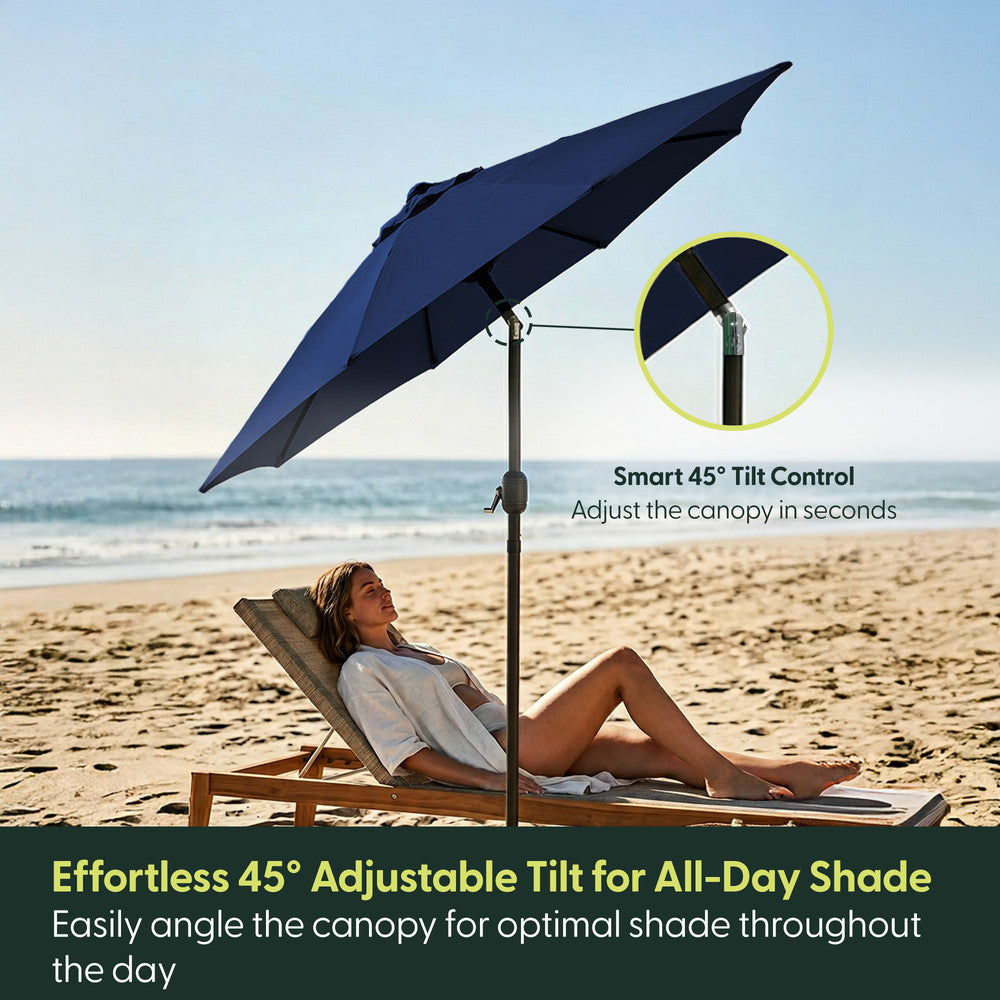 2m Tilting Garden Parasol with Cover - Compact Patio & Balcony Parasol