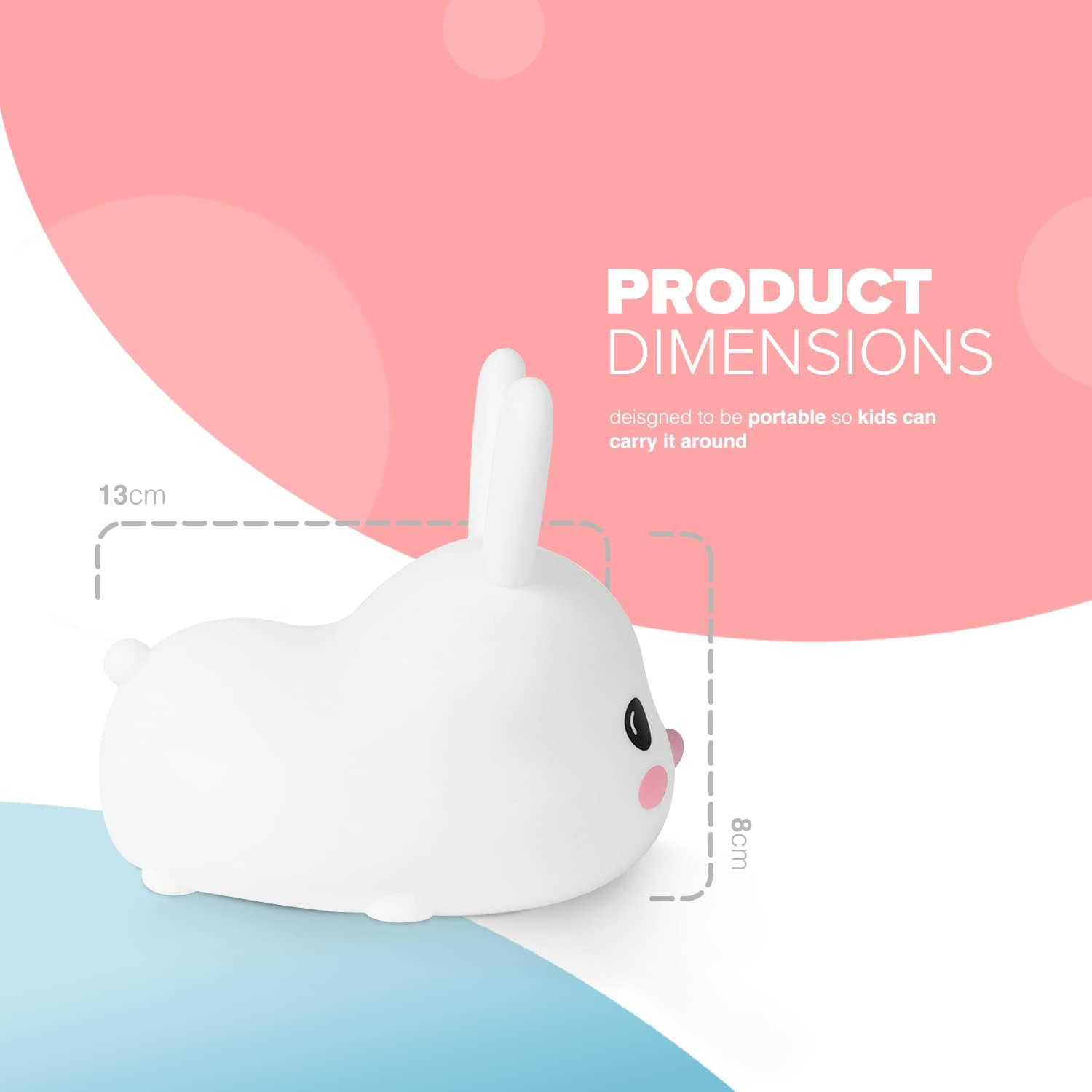 Kidoola Bunny Night Light | 6-Color Touch-Change LED Nightlight Lamp | BPA-Free Kawaii Silicone Rabbit | Rechargeable Battery | Cute Nursery Decor & Sleep Accessory [Energy Class A] – image 2