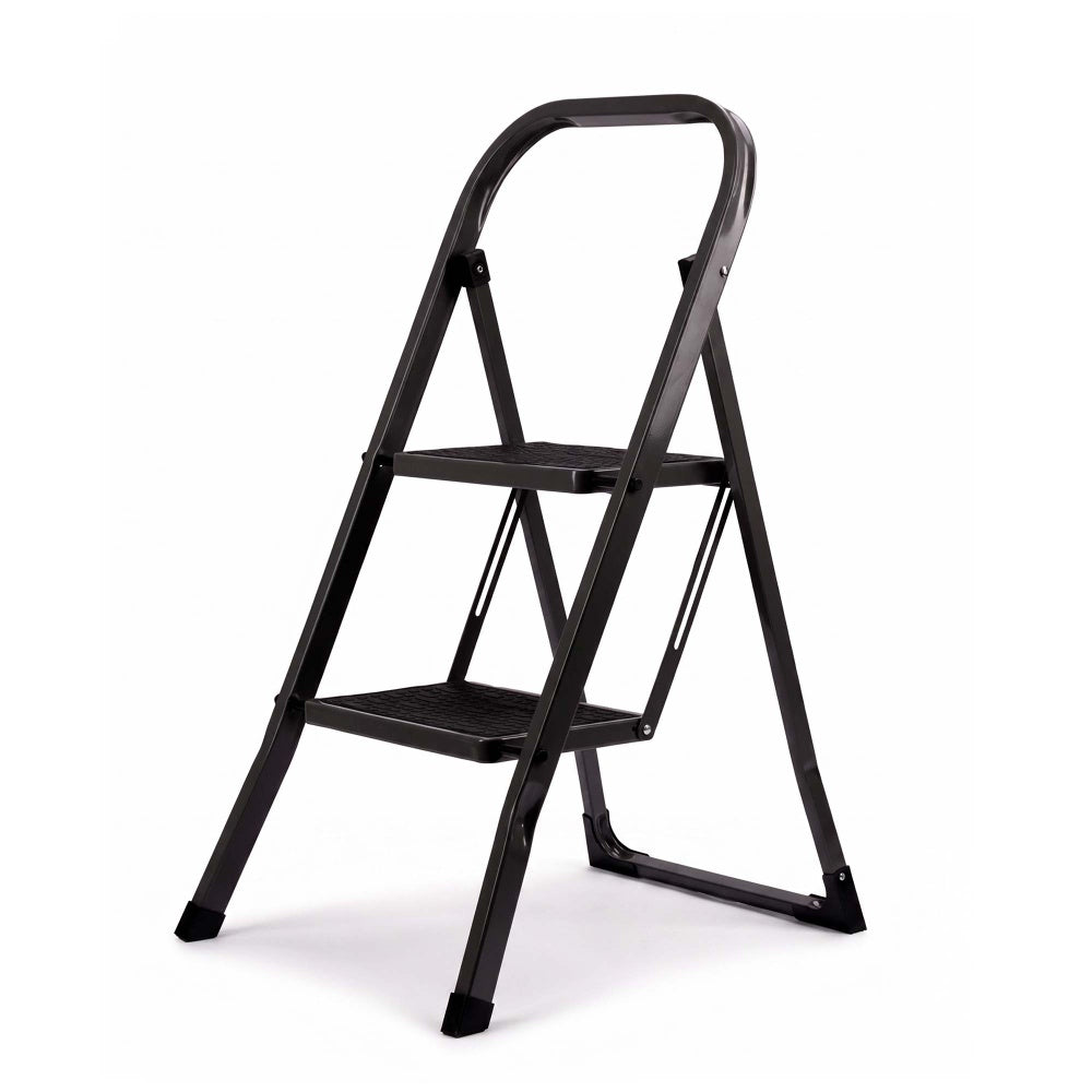 Haltons 2 step folding step ladder in dark steel with two anti-slip step mats and rubber feet