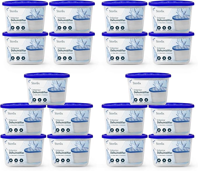 Sterlix Pack of 5, 10, 18 500ml Dehumidifier Tubs for Condensation,Humidity, Damp, Mould, Moisture, Allergens, Mildew & Neutralising Odours for Domestic use at Home, Office, Garage, Windows & Wardrobes