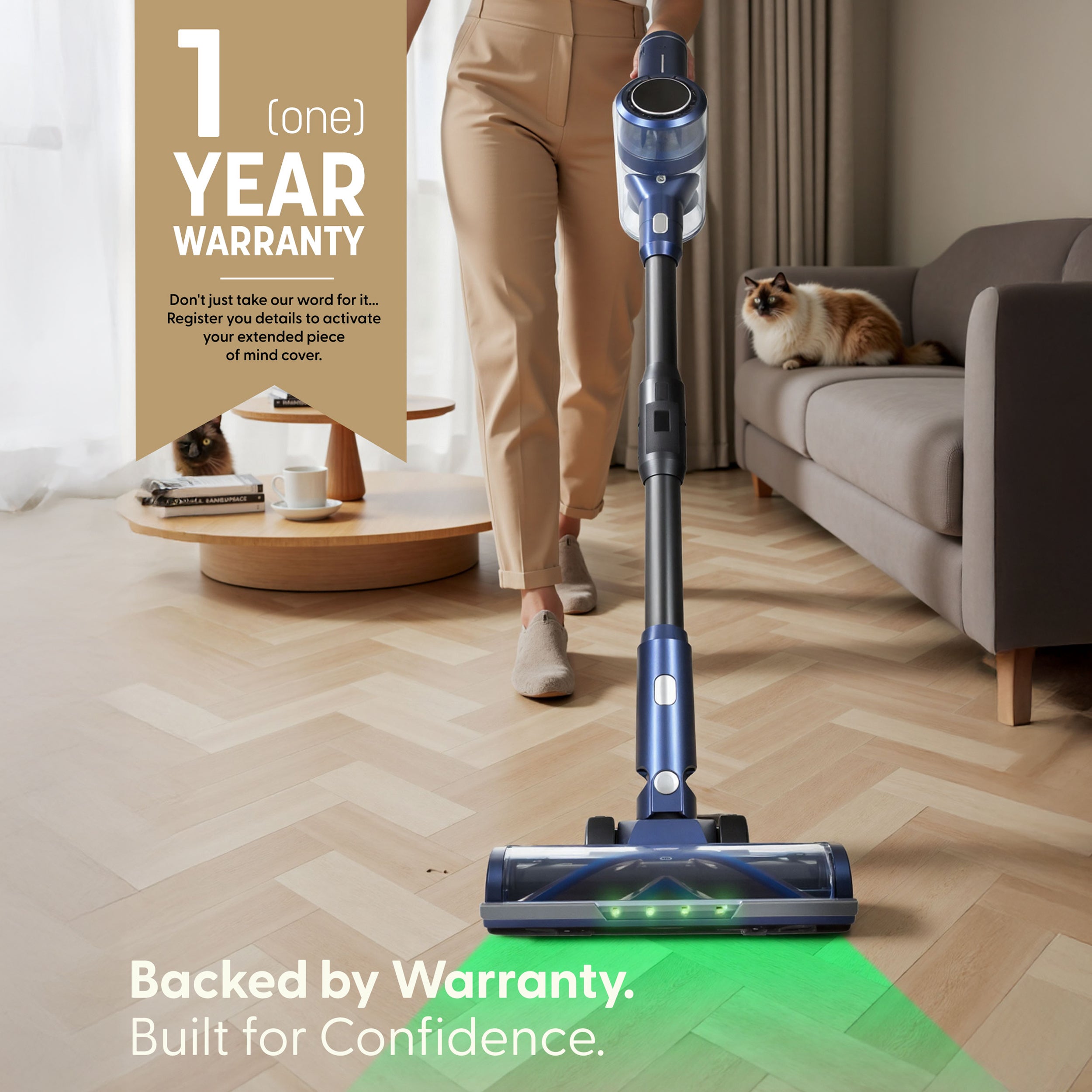 KEPLIN Cordless Vacuum Cleaner – 350W Power – 3-Speed Suction – Easy Reach Bendable Wand – LED Display – 25.9V 2500mAh Battery – 60 Min Runtime – Stick Hoover – Pet Hair – Carpet & Hard Floor Clean, 1 Year Warranty