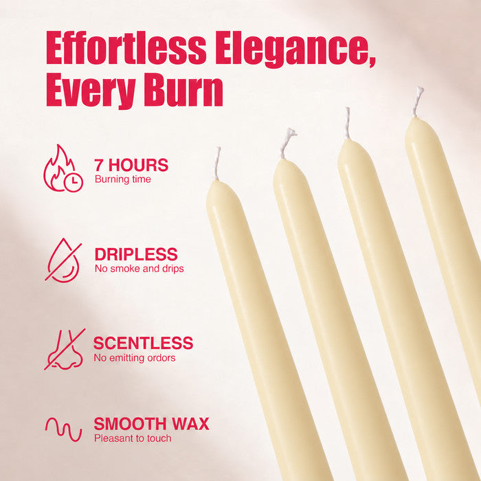 Haltons Tapered Dinner Candles - 50pk - 7-Hour Burn Time Dinner Candles, Unscented, Non-Drip & Smoke Free