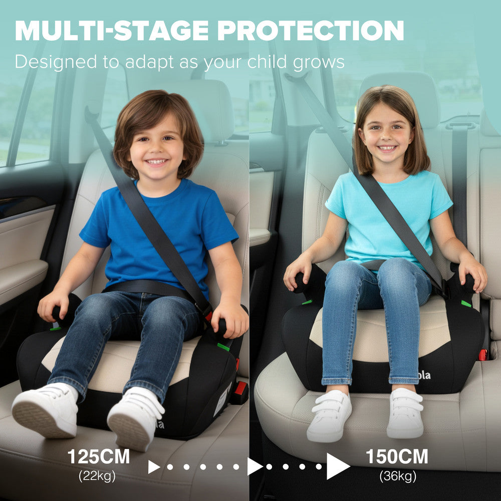 Cream grey ISOFIX booster seat dimensions – R129 certified backless car seat 42x44x21cm