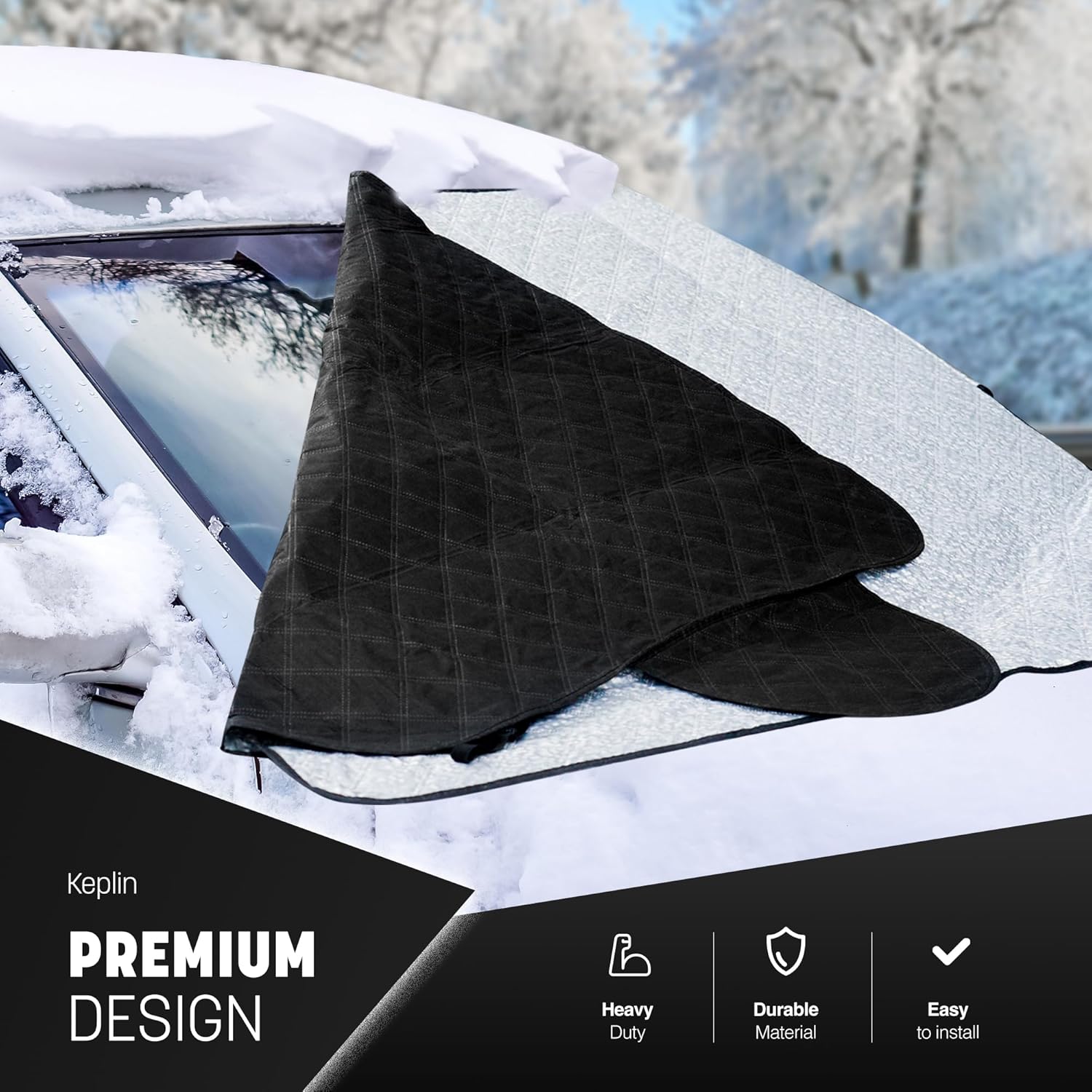 KEPLIN Car Windshield Cover, Heavy Duty Ultra Thick Protective Windscreen Cover - Protect From Snow Ice Frost Sun UV Dust Water Resistant for Cars SUVs All Year Round