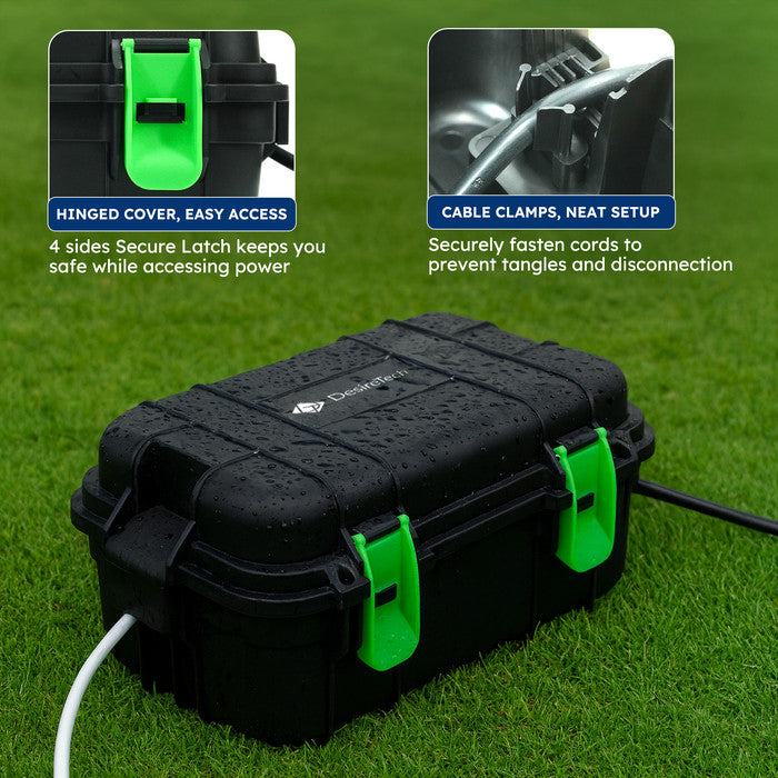 Desiretech Weatherproof Outdoor Electric Box, 4 Gang, 10m Lead