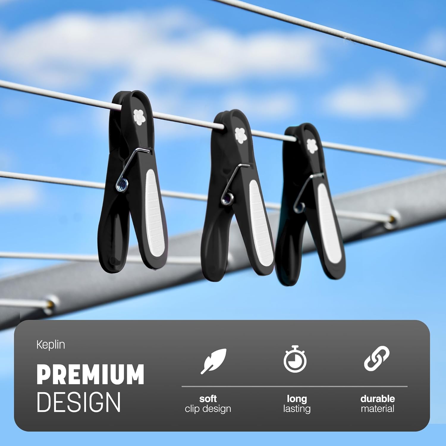 Black Clothes Pegs with Metal Springs - 24 Pack