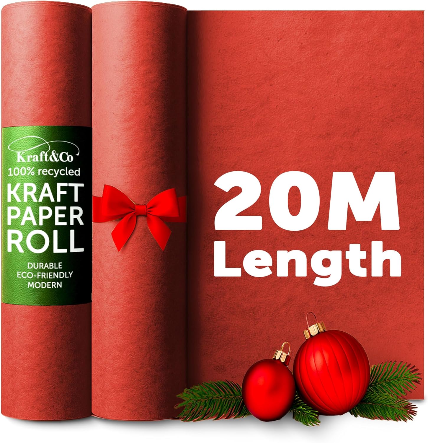 Kraft & Co Recycled Kraft Wrapping Paper Roll – 80gsm Durable Tear-Resistant Gift Wrap, Eco-Friendly, Recyclable & Biodegradable – All-Occasion Wrapping Paper