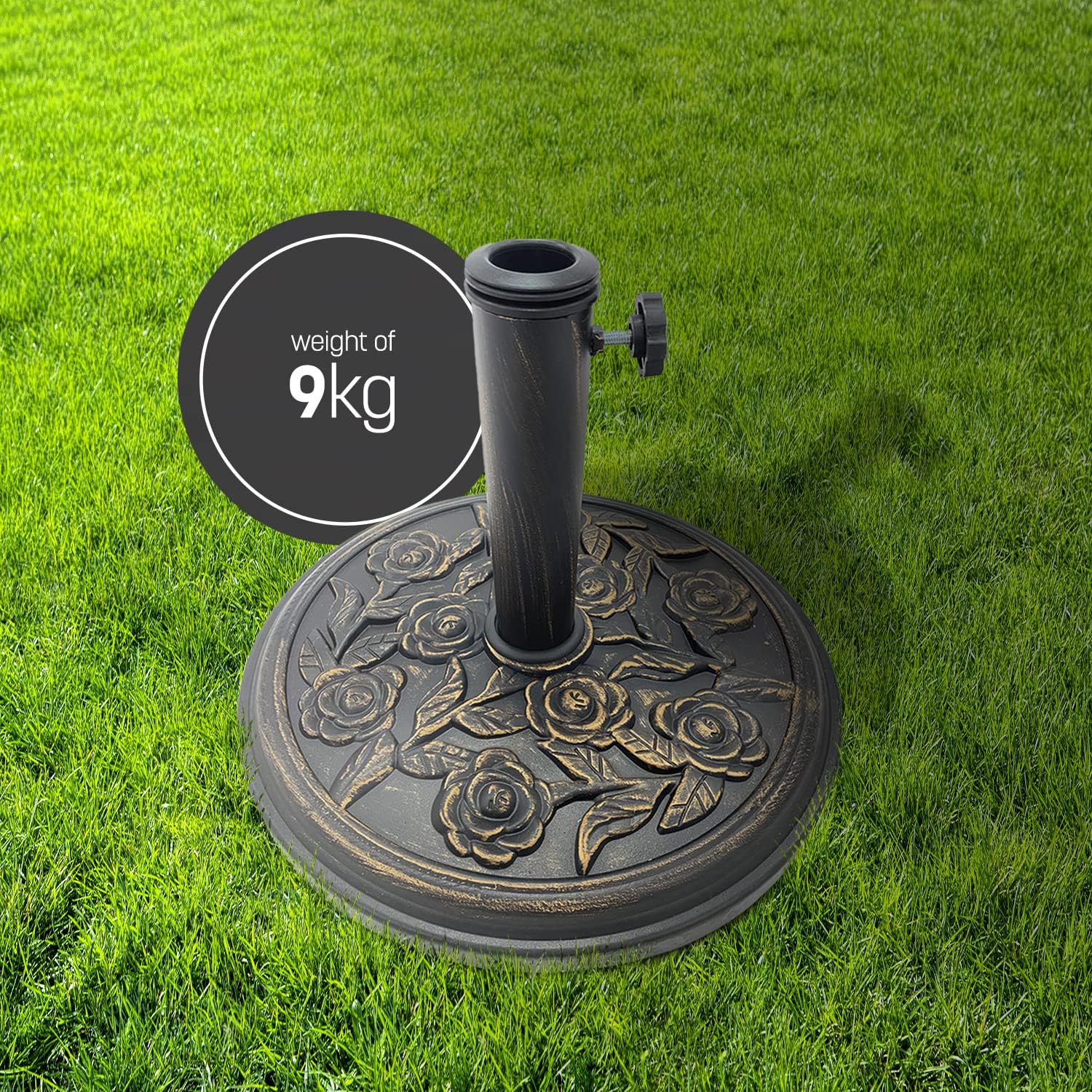 12kg Cast Iron Effect Parasol Base with Floral Pattern – image 5