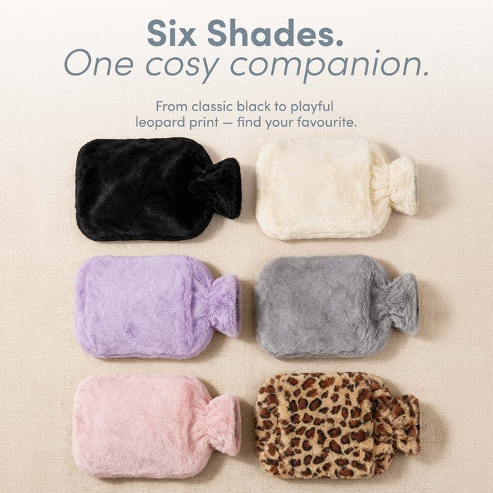 Faux Fur Hot Water Bottle - Soft Cover, Natural Rubber