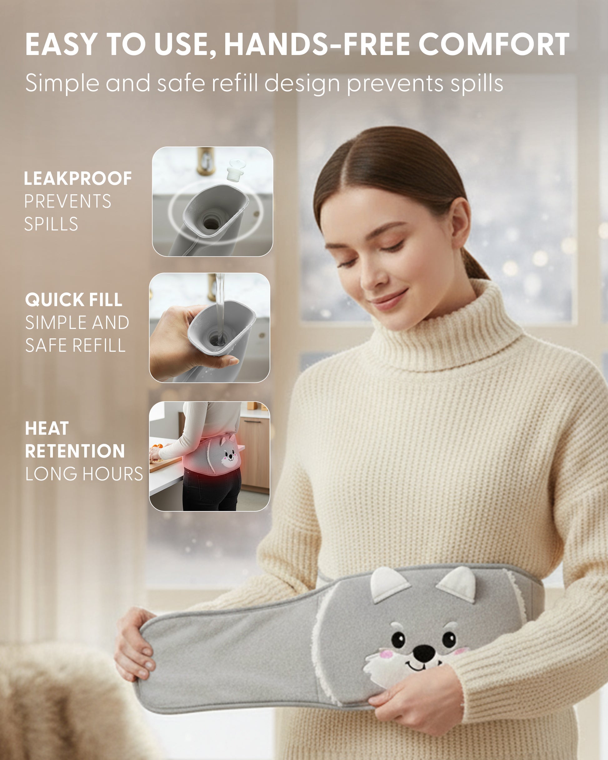 Hot Water Bottle Belt with Plush Waist Cover - 2L