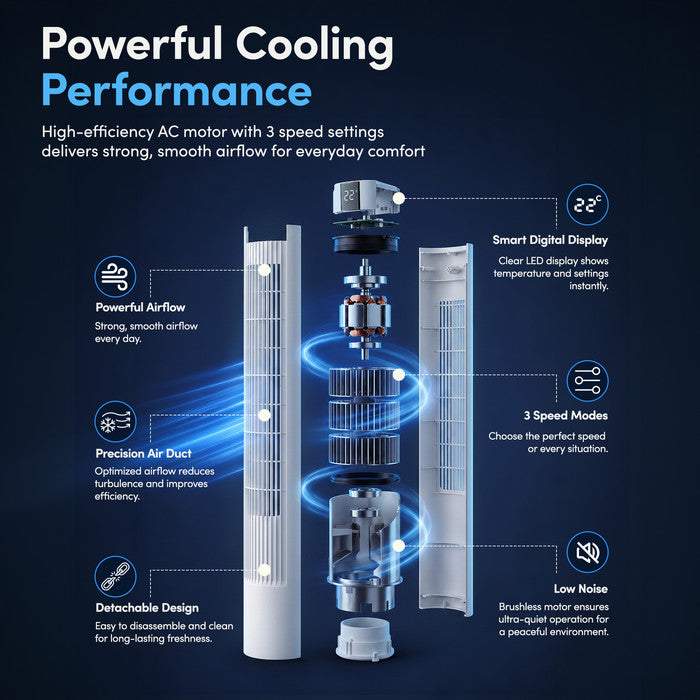 White Tower Fan Touch Panel and LED Display – Oscillating Fan