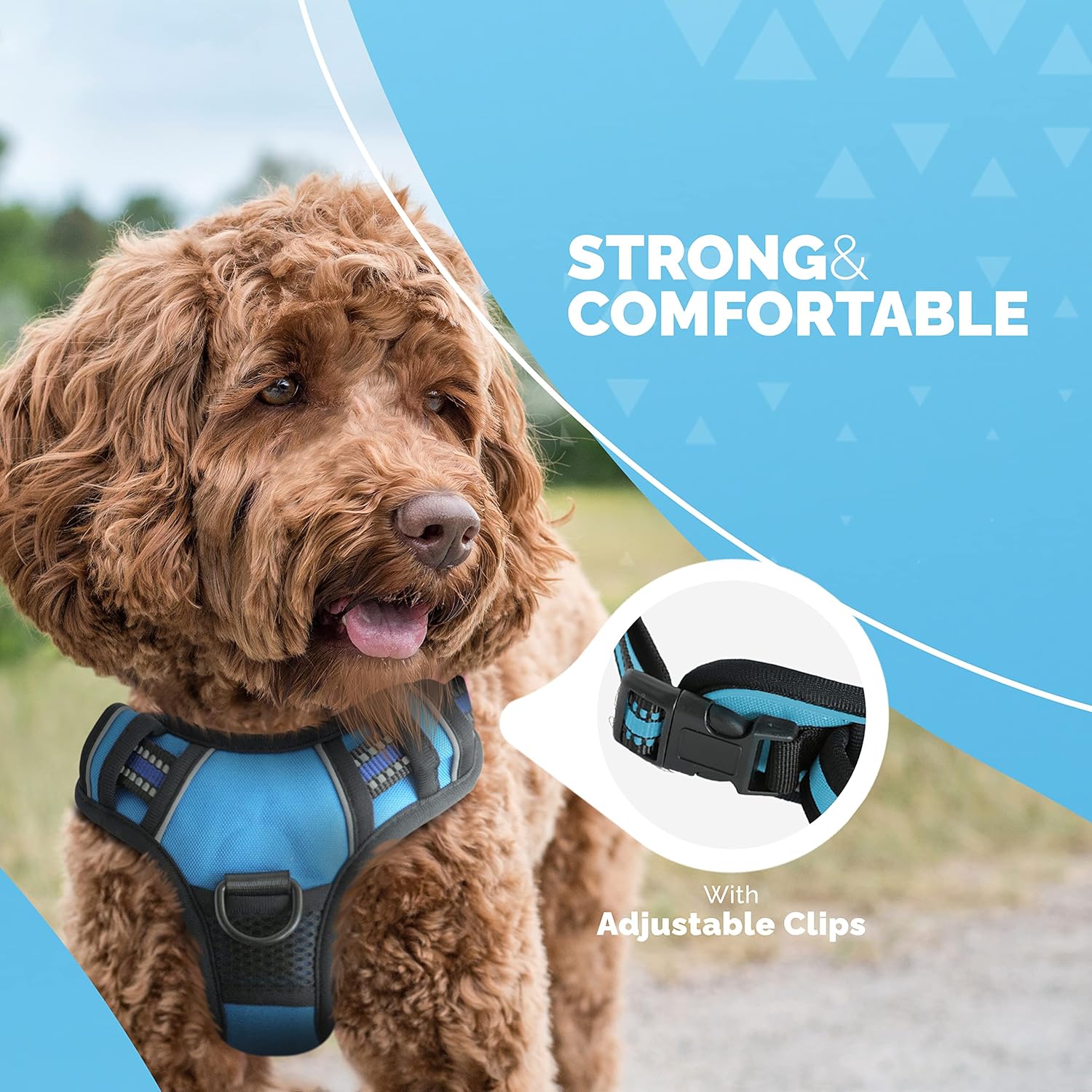 FurDreams Secure Padded Dog Harness – Comfortable No-Choke Vest with Reflective Strips, Non-Restrictive Fit, 4 Adjustable Straps, and Easy Clip-On Design