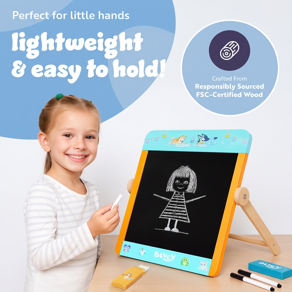 Bluey 2-in-1 drawing easel for kids – whiteboard and chalkboard for learning, drawing practice and play UK