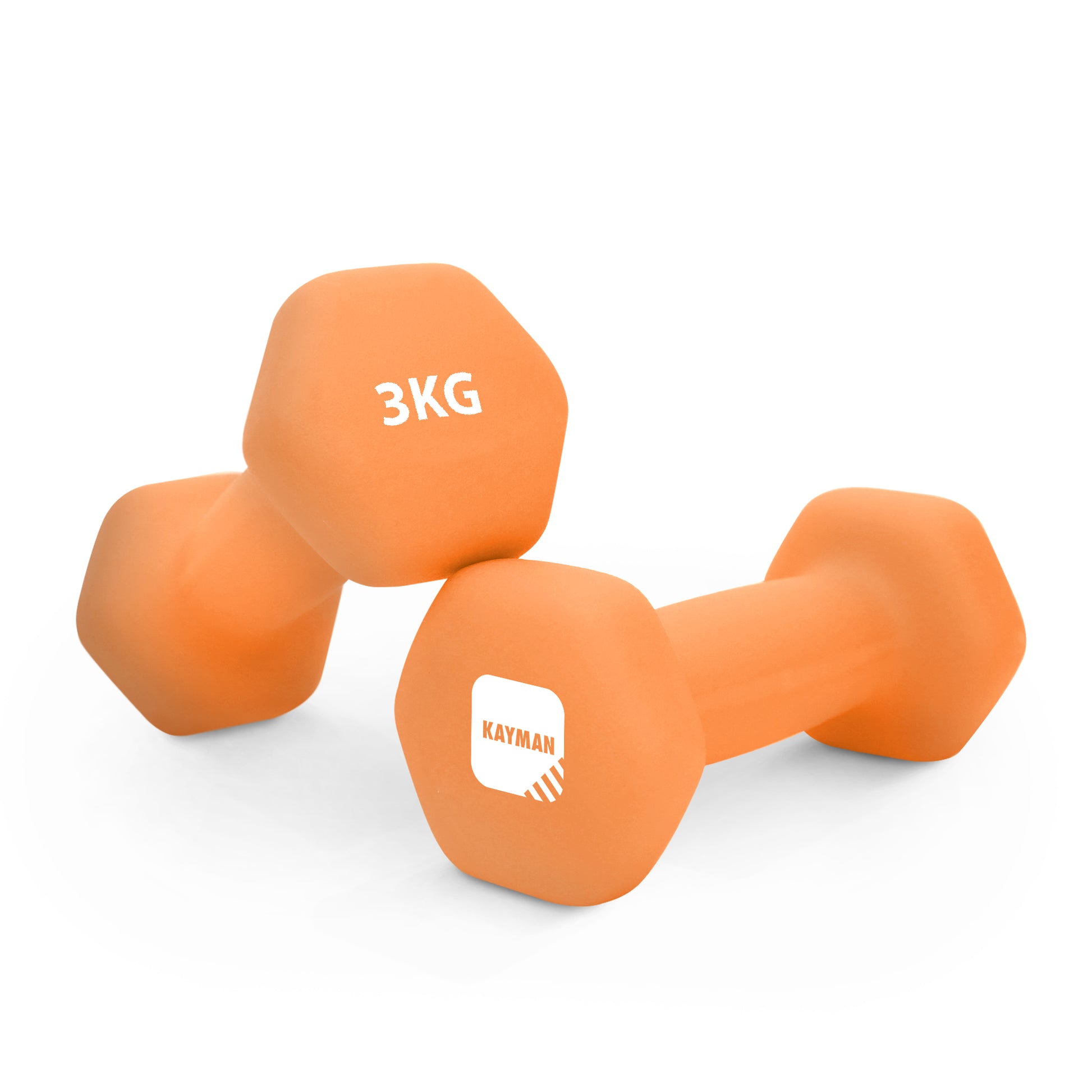 KAYMAN Neoprene Dumbbell Pair with Anti-Slip Grip, Hex Edges, Water-Resistant Surface & Workout Poster Guide - Weight Set for Home, Gym & Fitness Training Equipment (1kg 2kg 3kg 4kg 5kg 6kg 7kg 8kg 9kg 10kg)