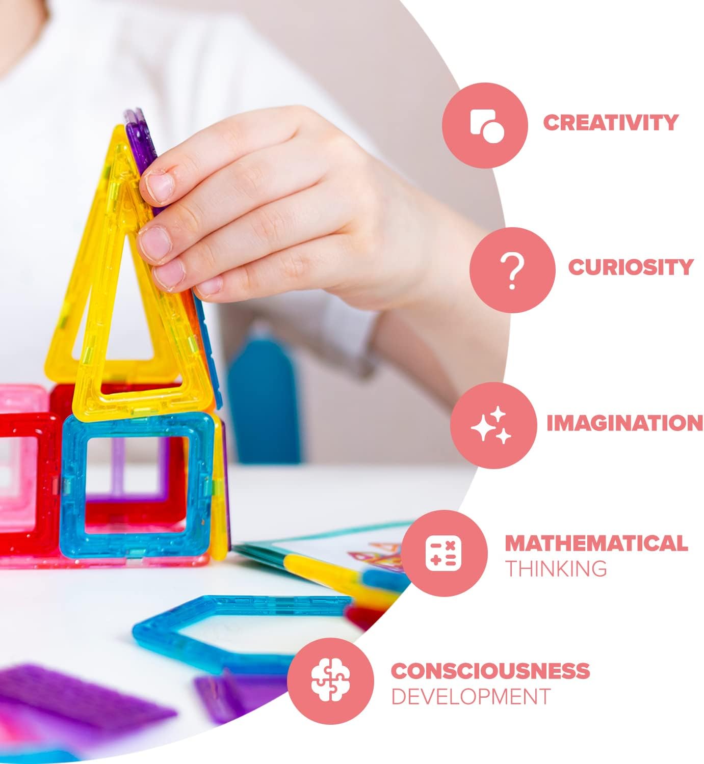 Magnetic tiles construction set 94 pieces – non-toxic ABS plastic STEM toy for boys and girls aged 3+