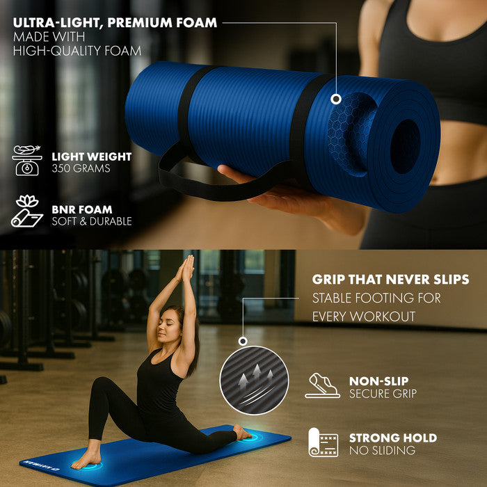 KAYMAN Yoga Mat – Extra Thick Foam Exercise Mat for Pilates, Stretching, Resistance Workouts & Therapy | Ideal for Home & Gym | 183 x 60cm