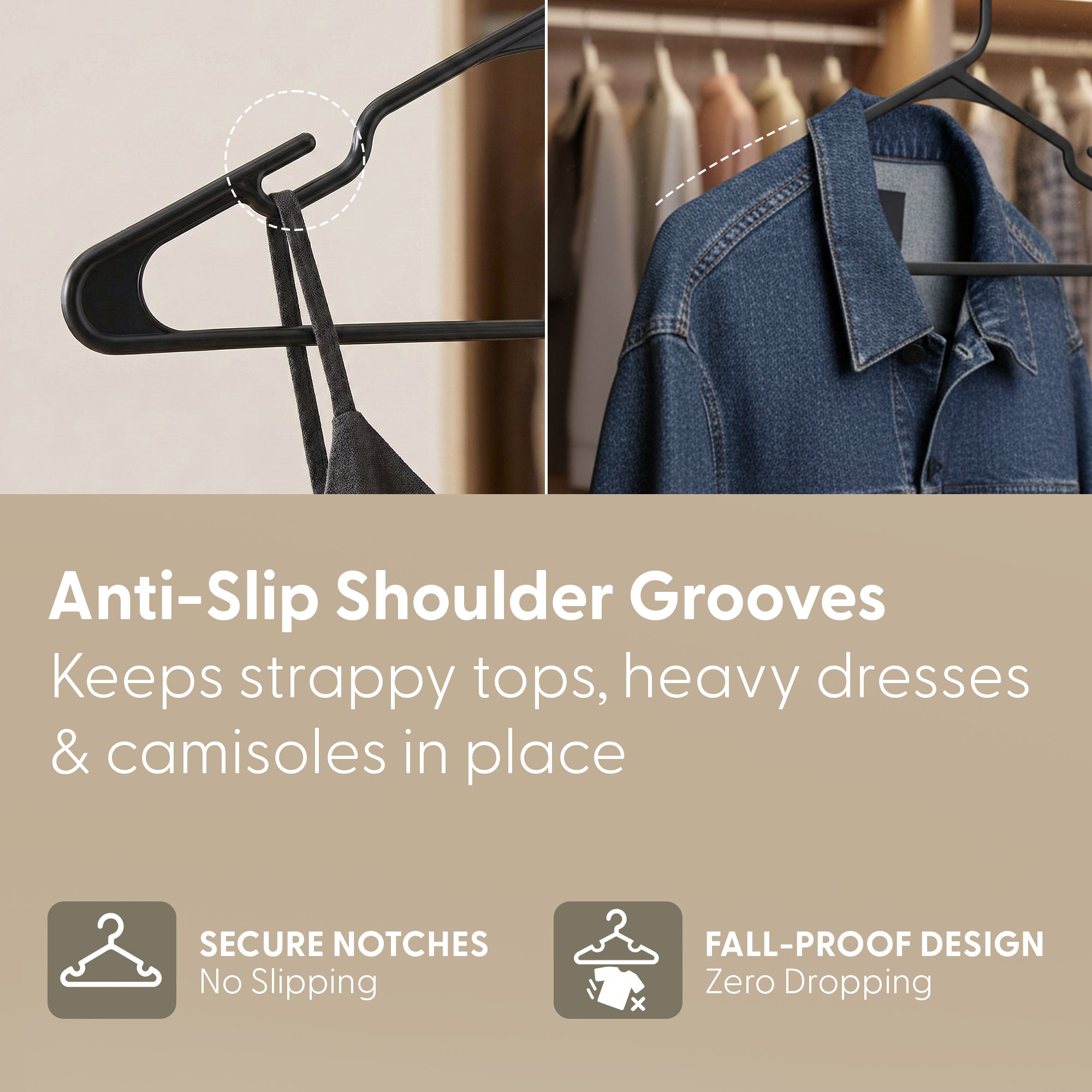 25 Pack Plastic Clothes Hangers – Slim Durable Coat Hangers with Shoulder Grooves, Space Saving Closet Organiser for Shirts, T-Shirts, Blouses & Everyday Clothing - 37cm wide