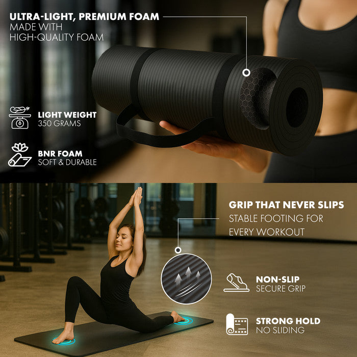 KAYMAN Yoga Mat – Extra Thick Foam Exercise Mat for Pilates, Stretching, Resistance Workouts & Therapy | Ideal for Home & Gym | 183 x 60cm