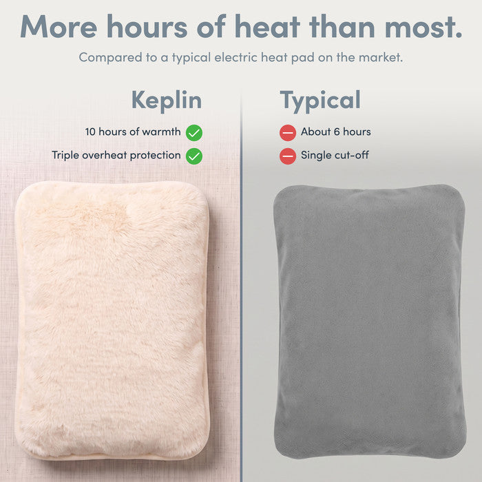 Cream electric hot water bottle vs typical heat pad, 10 hours heat and triple cut-off
