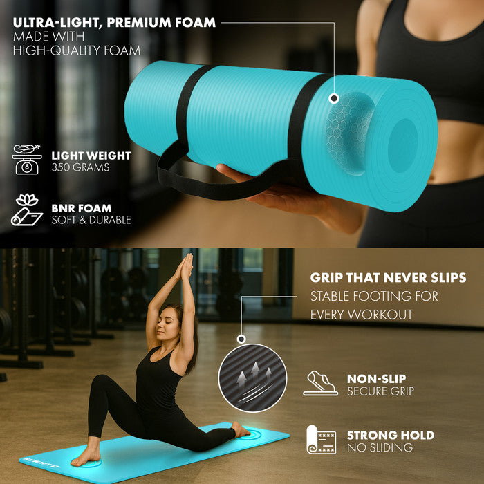 KAYMAN Yoga Mat – Extra Thick Foam Exercise Mat for Pilates, Stretching, Resistance Workouts & Therapy | Ideal for Home & Gym | 183 x 60cm