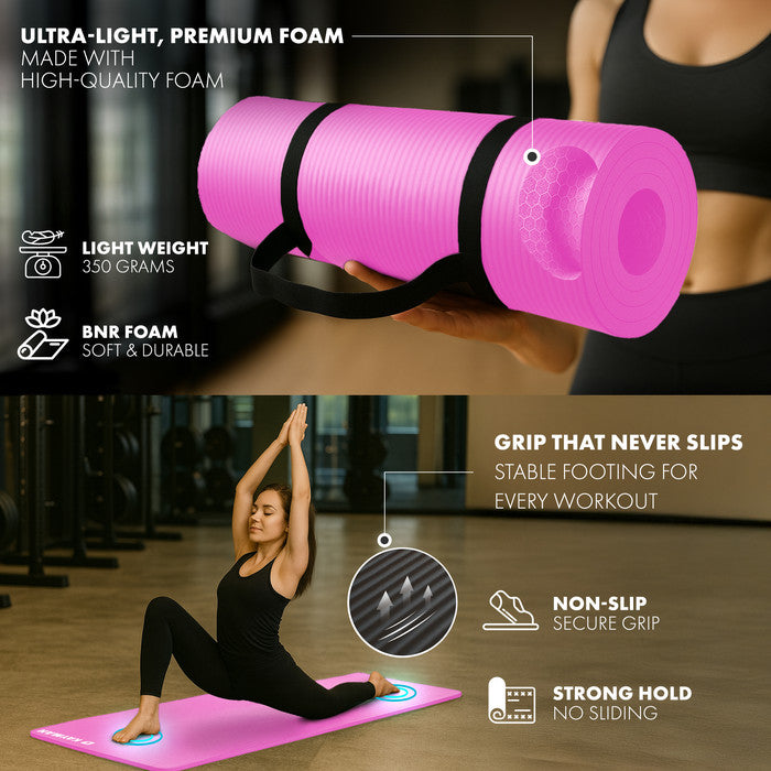 KAYMAN Yoga Mat – Extra Thick Foam Exercise Mat for Pilates, Stretching, Resistance Workouts & Therapy | Ideal for Home & Gym | 183 x 60cm