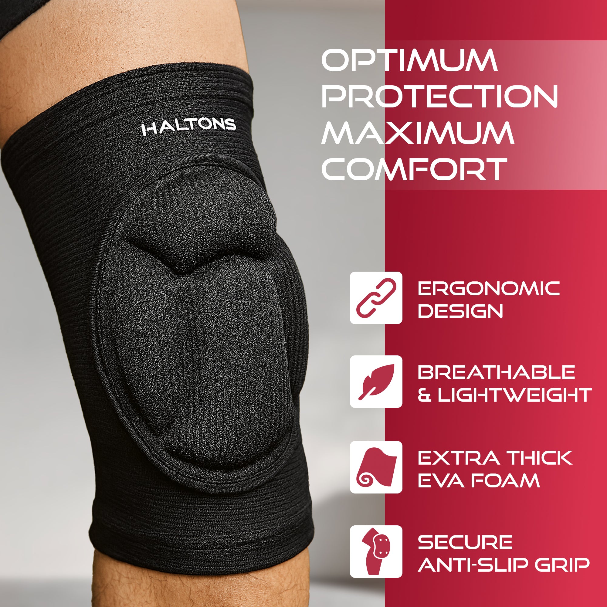 Haltons - 2 Pack Knee Pads Black, EVA Foam Padding - Lightweight & Breathable - Slim Fit for Sports, Work & DIY - Anti-Slip Grip - Flexible Nylon/Spandex