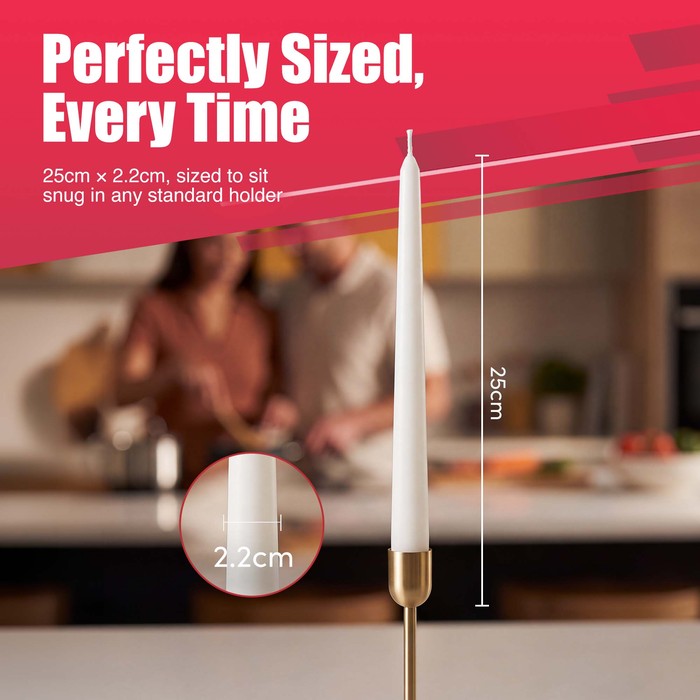Haltons Tapered Dinner Candles - 50pk - 7-Hour Burn Time Dinner Candles, Unscented, Non-Drip & Smoke Free