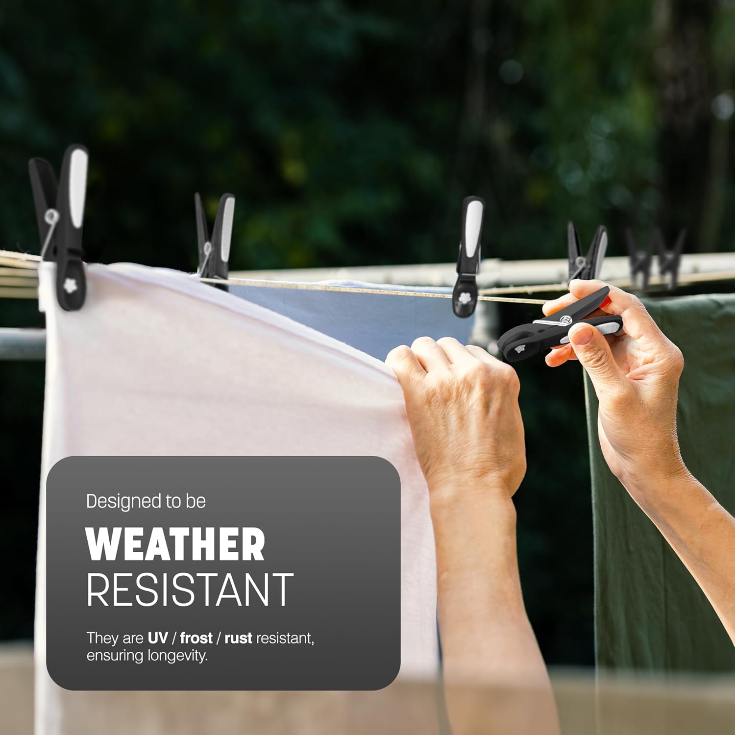 Black Clothes Pegs with Metal Springs - 24 Pack