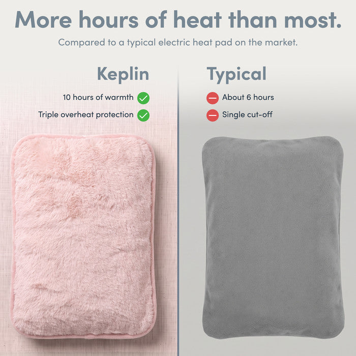 Blush electric hot water bottle vs typical heat pad, 10 hours heat and triple cut-off