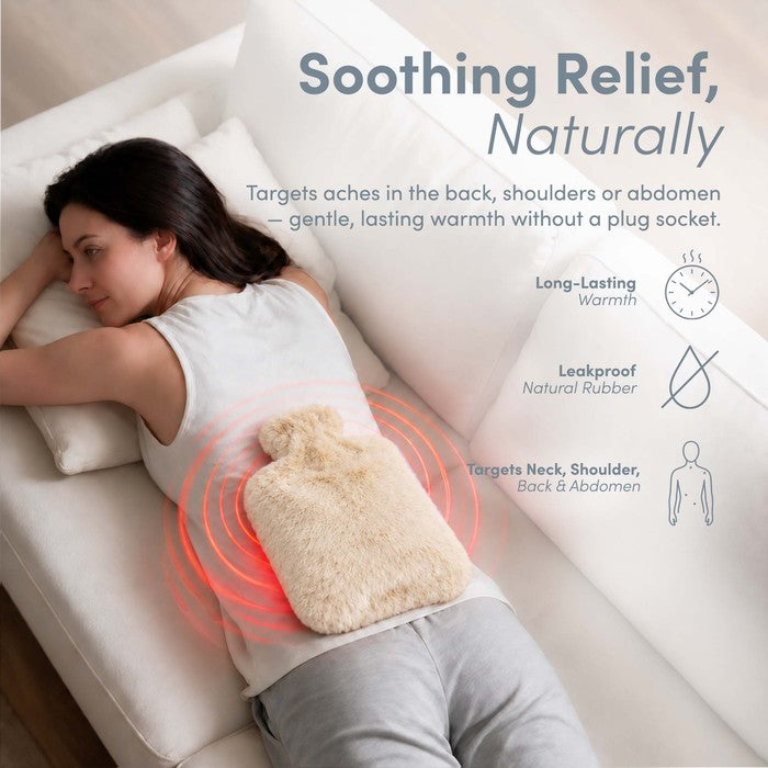 Faux Fur Hot Water Bottle - Soft Cover, Natural Rubber