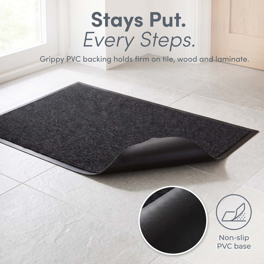 Grippy PVC backing holds mat firm on tile, wood and laminate – Non Slip Door Mat